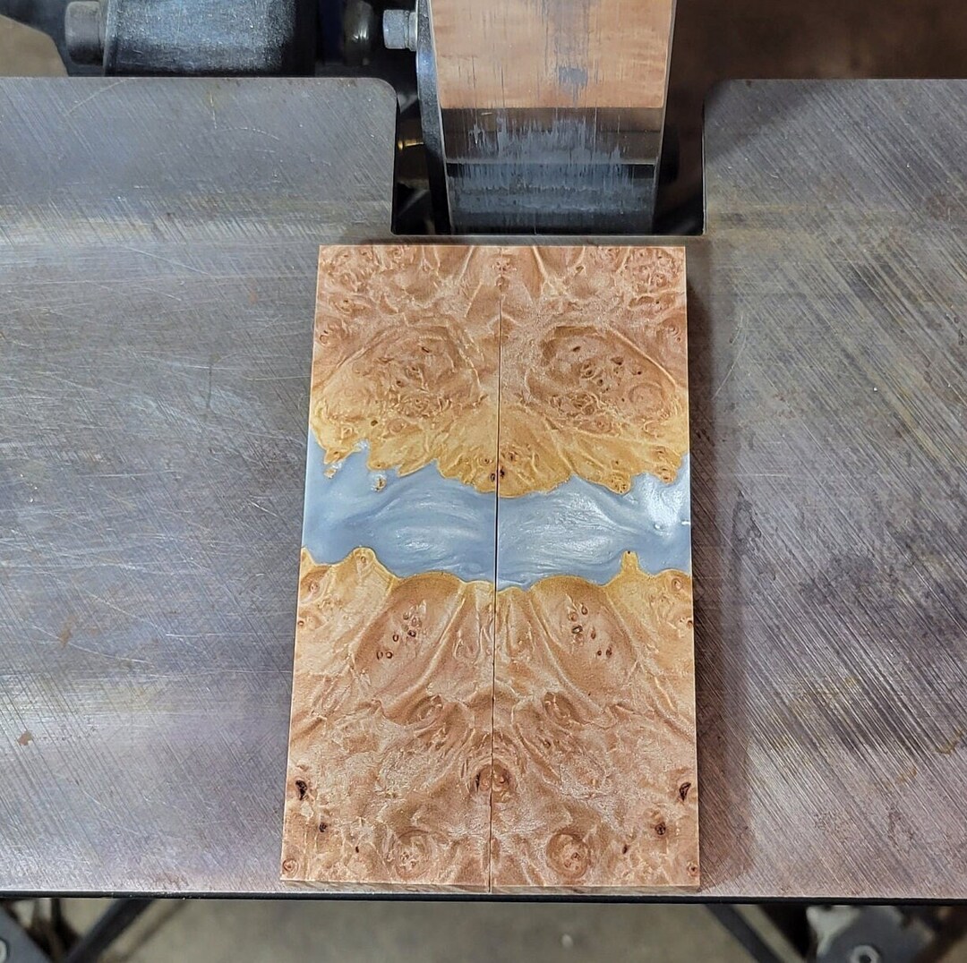 Knife Scales Hybrid Stabilized Maple Burl & Alumilite Resin Battleship