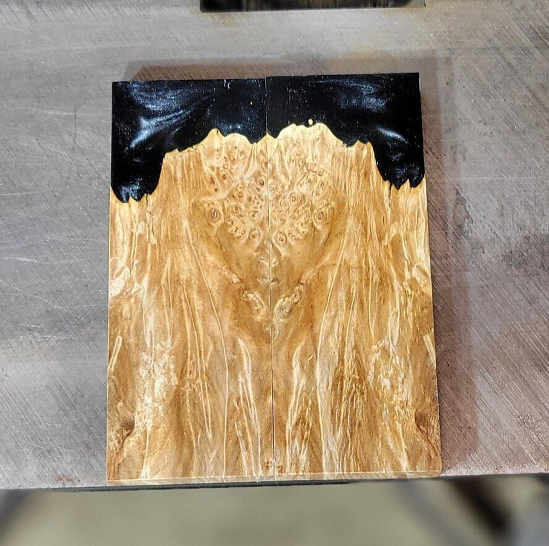 Knife Scales Hybrid Stabilized Maple Burl & Alumilite Resin Black Onyx