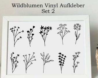 Aufkleber | Wildblumen | Frühling | Fensterbilder | Spiegel | Tür | 10 Stk. Set Vinyl Aufkleber Set2