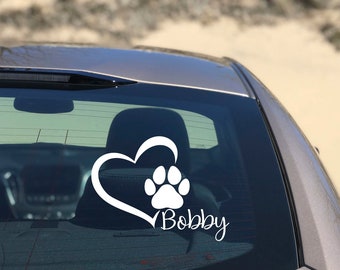 Car sticker heart paw customizable desired name sticker