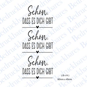 Rub Ons randlos „Schön, dass es dich gibt“ glänzend, leicht erhaben, weiß oder schwarz RB24120