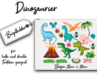 Bügelbilder Dinosaurier, Dinos zum Aufbügeln,Watercolor, Aufbügler für Kinder