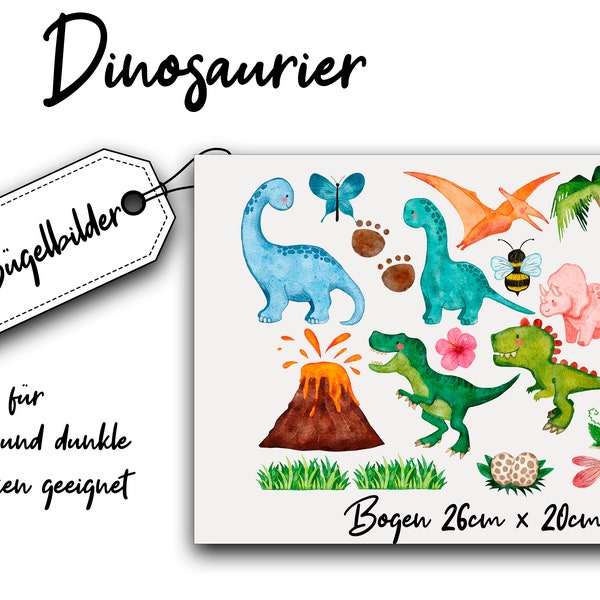 Bügelbilder Dinosaurier, Dinos zum Aufbügeln,Watercolor, Aufbügler für Kinder