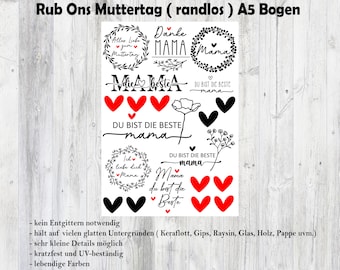 Rub Ons randos Muttertag, A5, Transfer Sticker, für Keraflott, Glas, Raysin