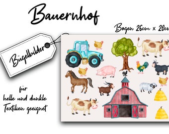 Bügelbilder Bauernhof, Bauernhof Tiere, Transfer für Helle und Dunkle Textilien