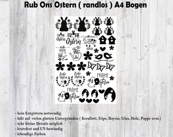 Rub Ons randlos Ostern, A4, Transfer Sticker, für Keraflott, Holz, Glas, Raysin