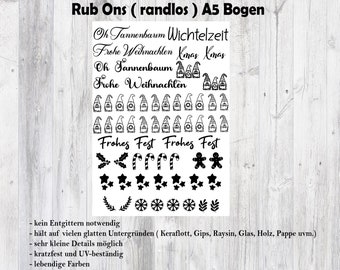 Rub Ons  Weihnachten für 22mm Holzklötzchen, A5, Transfer Sticker, für Keraflott, Glas, Raysin