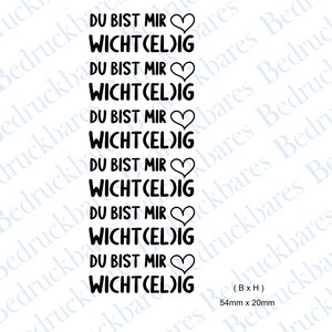 Rub Ons randlos "Du bist mir Wicht(el)ig", leicht erhaben, weiß oder schwarz RB24132