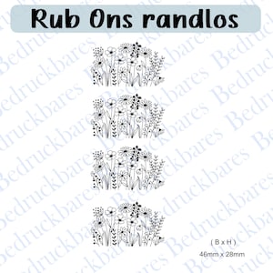 Rub Ons randlos Blumen,  Rub Ons randlos Wildblumen weiß oder schwarz, Rub-On für Schlüsselanhänger, Raysin oder Keraflott RB24142