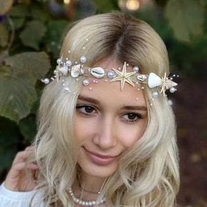 seashell crown starfish crown mermaid crown beach bridal tiara, starfish headband