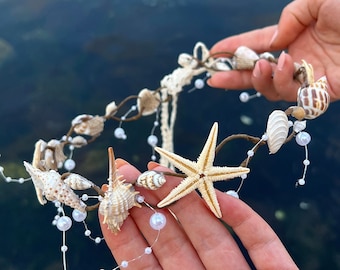 Boho Strandkrone, Strand Braut Haarschmuck, Seestern Muschel Meerjungfrau Krone Strand Braut Tiara für Frauen Festival Strand Krone