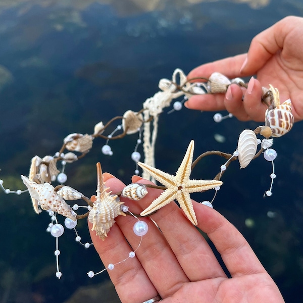 Bohemian beach crown, Beach Bridal Hair Accessory, starfish seashell mermaid crown beach bridal tiara for women  Festival Beach Crown