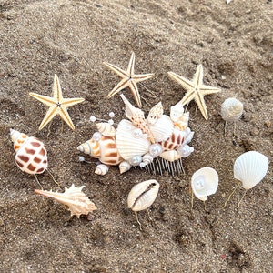 Shell Hair Clip and Comp set(10 pieces), Shell Hair Clip, Mermaid Hair Accessories, Seashell Comb, Hair Accessories, Mermaid Accessories