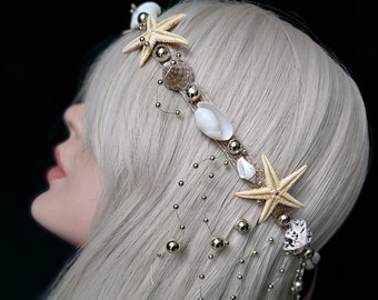 Starfish Crown, Mermaid Costume, Mermaid Crown, Beach Bridal Tiara, Seashell crown, Mermaid Costume, Beach Crown