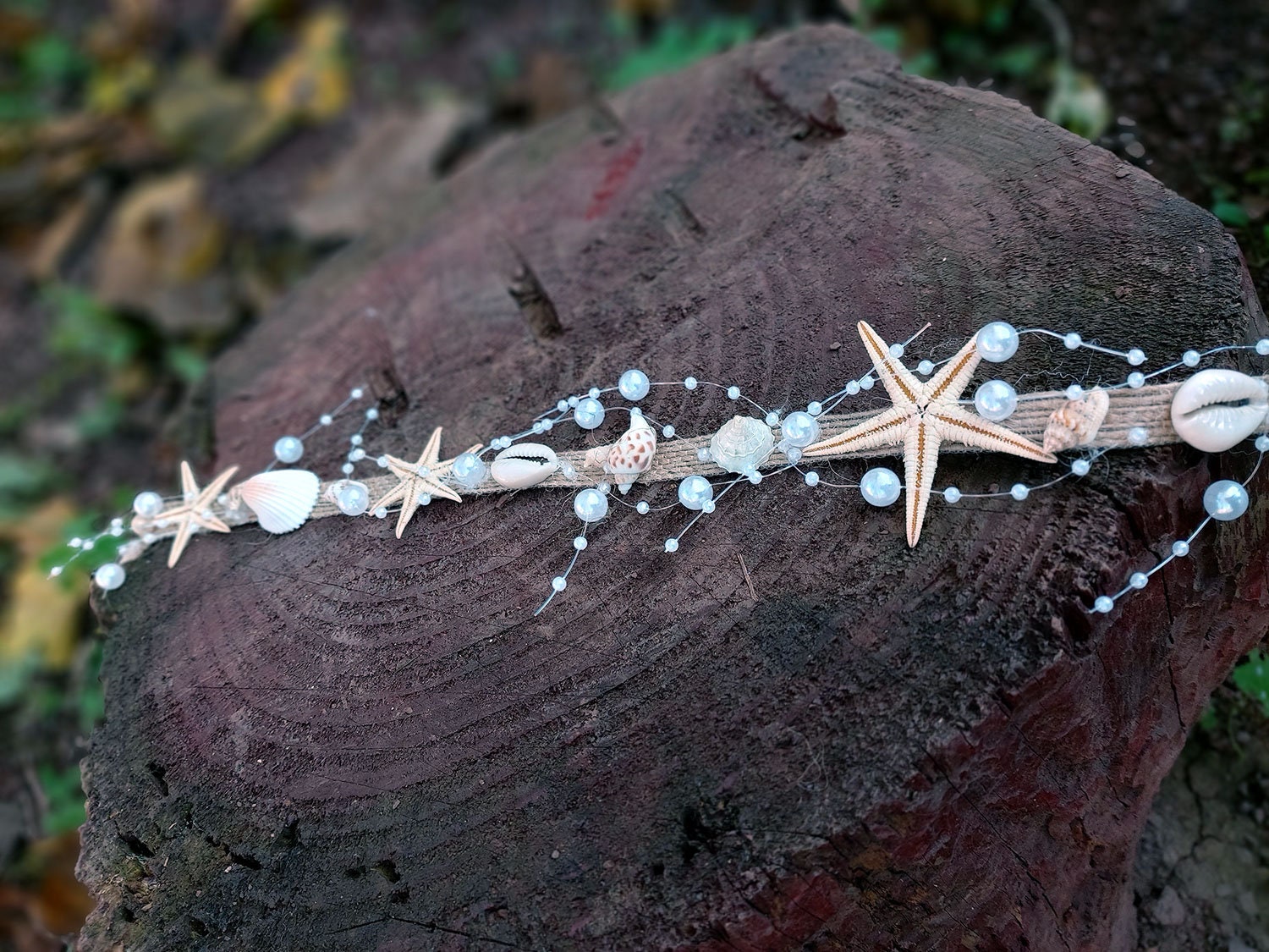 Handmade large shell starfish beach mermaid boho bridal editorial crown Bohemian Beach Crown, Beach Bridal Hair Accessory, Starfish  main image 3