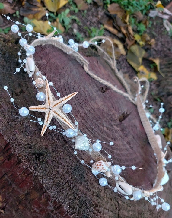 Seashell Mermaid Crown: Beach Bridal Starfish Tiara - Etsy display picture 3