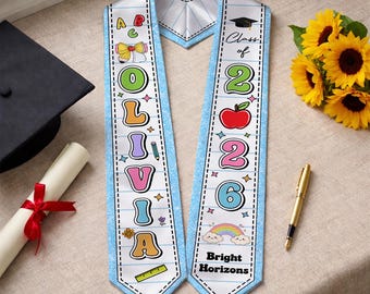 Custom Name Kid Graduation Stole, Preschool Graduation Gifts, Grad Gift For Kids, Gifts For Son, Daughter, Class Of 2026 Kindergarten Stole