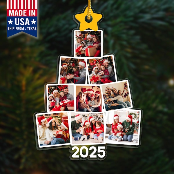 Personalisierte Foto Familie Weihnachtsbaum, Weihnachtsdekor Geschenke für Papa, Mutter, Oma, Opa, Weihnachten 2024, Foto Ornament 2024 Dekor