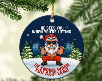 Addobbo personalizzato per sollevamento pesi 2025, regali per sollevamento pesi per uomini e donne amanti, regali per il fitness, addobbo per palestra con manubri di Babbo Natale 2025