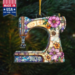 Sewing Machine Suncatcher Ornament, Sewing Lovers Gift, Wild Flower Sewing Machine Window Decor, ,Tailor Shop Decor Sewing Ornament.