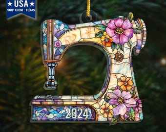 Sewing Machine Suncatcher Ornament, Sewing Lovers Gift, Wild Flower Sewing Machine Window Decor, ,Tailor Shop Decor Sewing Ornament.