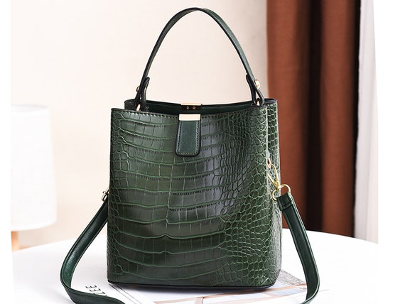 Crocodile Print Handbag for Women, Genuine Leather Tote Bag Large Capacity  Shoulder Bags Embossed Satchel Bag