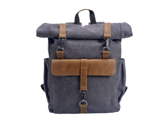 Leather & Waxed Canvas Backpack, Work Backpack