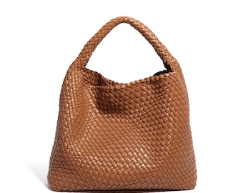 Leather bucket bag,Shoulder bag,Vegan bag,Women hobo bag,Luxury knot woven bag,Vintage bag,Handmade basket handbag,Large leather bag