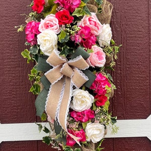 Farmhouse Wreath, Wreath for front door, Year-round Wreath, Front Door Wreath, Rose wreath, pink flowers, home decoration, bedroom decor
