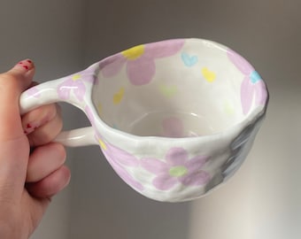 LILA - Taza de cerámica hecha a mano, taza de cerámica buenos días, taza de pinterest, taza de barro, cerámica hecha y pintada a mano