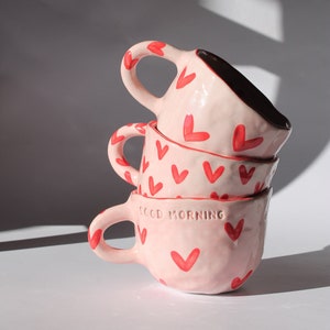 Romantic heart cup- handmade mug, heart mug, pink, romantic gift, cute espresso mug