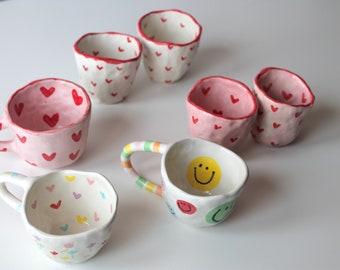 Small ceramics cup, coffee set, ceramics mug, handmade mug, hearts mug, espresso cup, pottery, handmade pottery, birthday gift, family gift