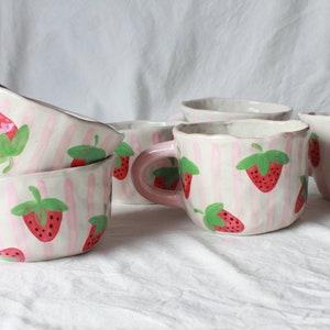 strawberry mug, fruit mug, ceramic mug cute, gift mug, floral mug, custom cofffee mug, ceramic mug gift image 3