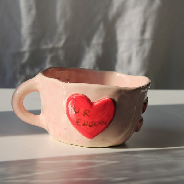 Cute 3D Heart Ceramic Mug | Heart coffee cup | Aesthetic cute mug | Flower mug | Cottagecore decor | Gift for her | one mug