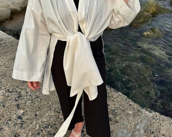 White kimono, white cotton fabrin kimono