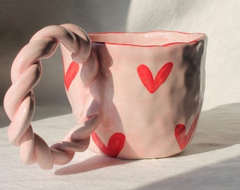 Handmade Ceramic Mug, Elegant Clay Mug, Breakfast Coffee Mug, Heart Mug,Cute Package, Christmas gift