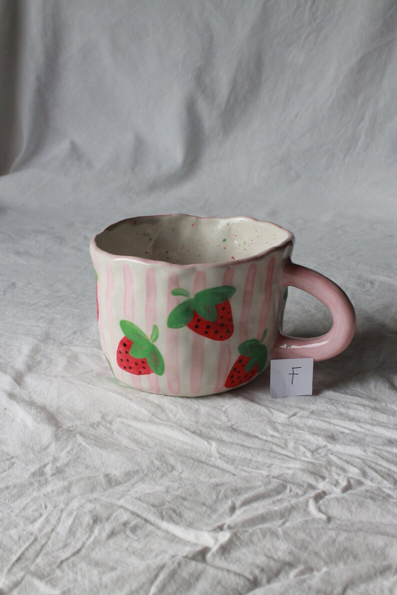 strawberry mug, fruit mug, ceramic mug cute, gift mug, floral mug, custom cofffee mug, ceramic mug gift image 5