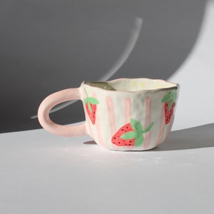 strawberry mug, fruit mug, ceramic mug cute, gift mug, floral mug, custom cofffee mug, ceramic mug gift image 1