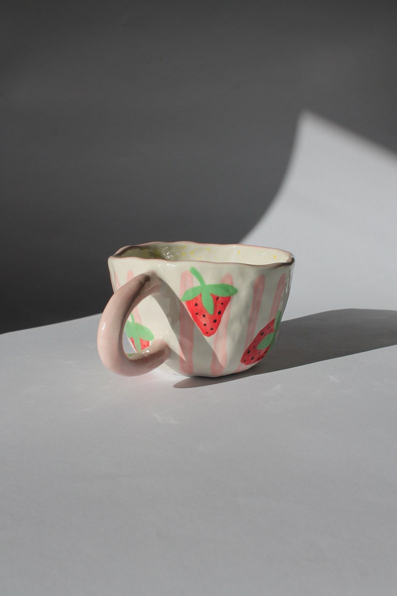 strawberry mug, fruit mug, ceramic mug cute, gift mug, floral mug, custom cofffee mug, ceramic mug gift image 4