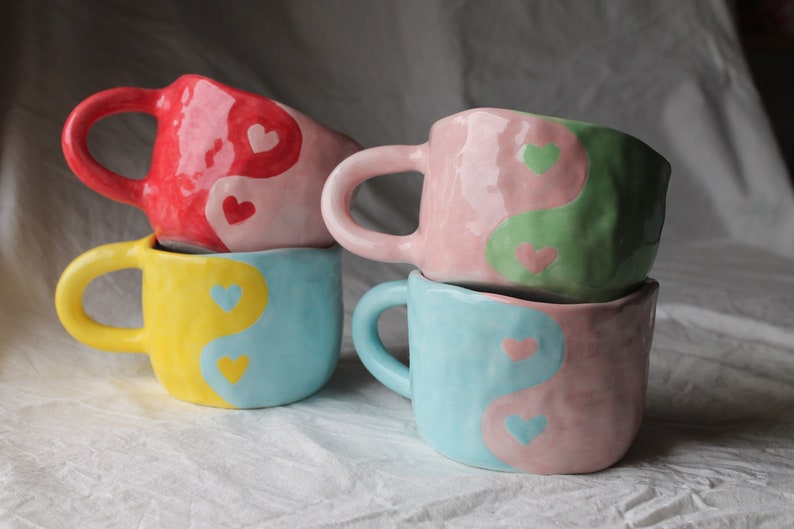 Red Yin & Yang mug Bestfriends gift gift for her gift handmade mug housewarming gift handmade gift image 1