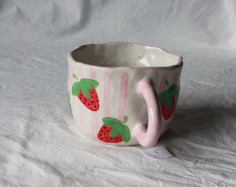 handmade ceramics, strawberries mug, bestfriend gift, gift for best friend, pottery mug, pottery