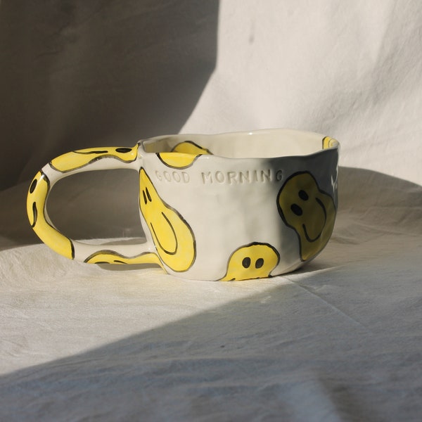 smiley ceramic mug, personalised gift, friend gift, girlfriend gift, therapy gift, custom ceramic mug, birthday, gift mug, tea mug