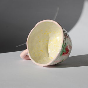 strawberry mug, fruit mug, ceramic mug cute, gift mug, floral mug, custom cofffee mug, ceramic mug gift image 2
