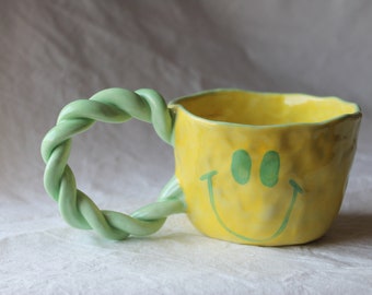 Happy Handmade Ceramic Mug, Funky Unique Gift, Colorful Coffee Cup, Handcrafted Tea Mug, Artistic Pottery