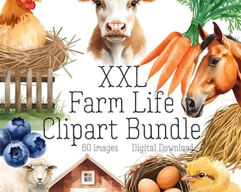 Farm Life Clip Art Bundle | Digital Farmhouse Download | Farm Animal Illustrations | Farmhouse Style Graphics | Farm Animals Clipart