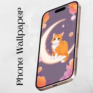 Digital Download Phone Background | Android wallpaper | Phone Wallpaper | iPhone Wallpaper | Anime Moon Orange Cat Art