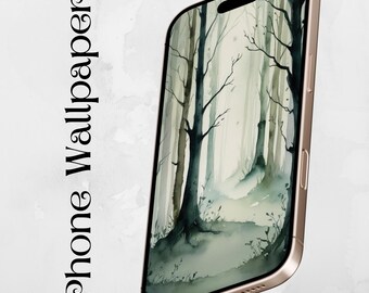 Fondo de pantalla para teléfono con descarga digital / Fondo de pantalla para Android / Fondo de pantalla para teléfono / Fondo de pantalla para iPhone / Arte de acuarela forestal