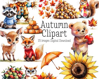 Autumn Watercolor Clipart | Instant Download | Fall Art Download | Printable Clipart | Seasonal Art | Fall Decor | Clip Art
