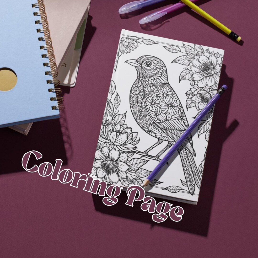 Floral Bird Coloring Page, Adult Coloring, Relaxing Cozy Coloring ...