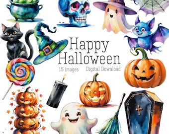 Halloween Clip Art Bundle | Watercolor Digital Download | Party Decor | Printable Halloween Art | Halloween Themes | Halloween Printables